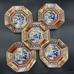 有田焼 青藍窯 金蘭手 八角皿５枚 古伊万里 M》5枚セット 有田焼 青藍窯 金蘭手 八角皿 銘々皿 古伊万里 金彩 5枚