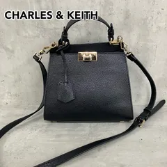【美品】CHARLES & KEITH チャールズアンドキース 2way ミニバッグ 黒 金具 ターンロック スクエア ハンドバッグ ショルダーバッグ フォーマル カジュアル ★ ■■