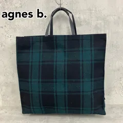 agnes b. 美品 アニエスベー 大容量 トートバッグ タータンチェック 緑 黒 ウール調 レザーハンドル ロゴ刺繍 エコバッグ A4対応 ユニセックス ★ ■■