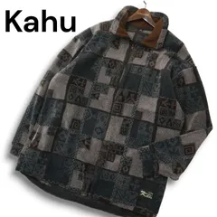 Kahu カフ 秋冬 幾何学 デザイン総柄★ ボア フリース ジップ ジャケット ブルゾン Sz.XL メンズ 大きいサイズ 古着