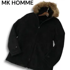 MK HOMME ミッシェルクラン オム リアル ファー★ フェイク ムートン フーディー ジャケット コート Sz.46 メンズ 黒