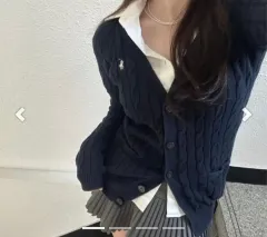 (デパート正規品) ポロ ラルフローレン レディース ケーブル編み カーディガン ネイビー S