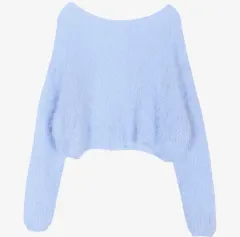 日本ヴィンテージ ベイビーブルー ボートネック ルーズフィット ニット