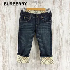 BURBERRY BLUE LABEL バーバリーブルーレーベル ホースロゴ刺繍 ノバチェック ロールアップ ストレッチ クロップド デニムパンツ