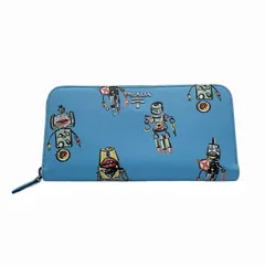 PRADA プラダ ラウンドファスナー長財布 1ML506 ロボット柄 ブルー