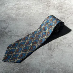 【Christian Dior】モチーフパターンネクタイ　チェック柄　ネイビー　植物モチーフ