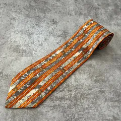【Versace】バイカラーストライプネクタイ　グレー×オレンジ　ロゴ入り　メデューサロゴ