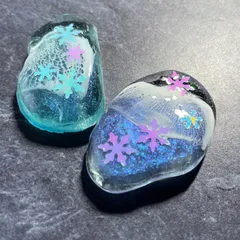 シーグラスの海に降る雪　2個セット　オブジェ　レジンアート