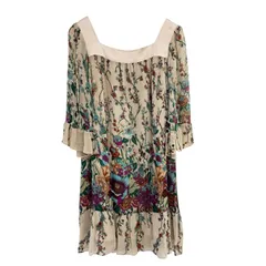 RE333  GRACE Class  グレースクラス　シルク100%  花柄ワンピース　ベージュ系　レディース　サイズ36  日本製