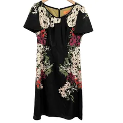 RE333  sunauna スーナウーナ　半袖　花柄ワンピースブラック　黒　レディース　サイズ38 日本製