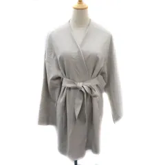 ジーナシス JEANASIS ノーカラーコート ロング丈 ウエストリボン 無地 オーバーサイズ F ライトグレー /YK5