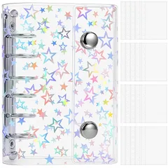 GOKEI シール帳 ソフトカバーバインダー プラバン 透明 A7 サイズ ミニ 【リフィル×20枚】 クリア カードポケット 手帳 推し活 女の子 コラージュノート 星柄タイプ A7 1