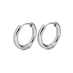 金属アレルギー フープ つけっぱなし 落ちない ピアス キャッチレス フープピアス リングピアス メンズ レディース セカンドピアス シンプル シルバー ゴールド ピンクゴールド ブラック 【両耳用・2個売り】 (シルバー(2個), 内径18mm/幅2.0 0