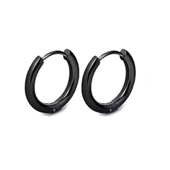 金属アレルギー フープ つけっぱなし 落ちない ピアス キャッチレス フープピアス リングピアス メンズ レディース セカンドピアス シンプル シルバー ゴールド ピンクゴールド ブラック 【両耳用・2個売り】 (ブラック(2個), 内径18mm/幅2.0 0