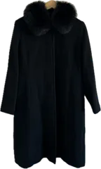 Z1618【美品】HIGH SENSEハイセンス　ファー付きロングコート　アウター　ブラック　カシミヤ混ブルーフォックスファー　レディース　Lサイズ