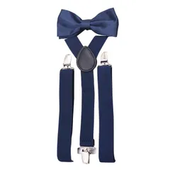 [ヒカリカ] サスペンダー ボウタイ 2点セット メンズ レディース キッズ 作業用 y字 大きいサイズ 蝶ネクタイセット カジュアル シンプル プレゼント (ネイビー) [ネイビー]