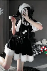 [kiatt] ブラック サンタ コスプレ レディース 可愛い サンタコス 衣装 セクシー サンタクロース 4点セット クリスマス 女性用 仮装 大きいサイズ コスチューム 黒