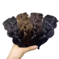 カチューシャ エクステ 三つ編み アレンジ 装着簡単 ワンタッチ ポイントエクステ サラサラ ダンス イベント コスプレ 取付簡単 エクステンション ヘアバンドタイプ (ナチュラルブラック) [ナチュラルブラック]