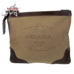 美品 PRADA プラダ ロゴジャガード ベージュ ブラウン シルバー金具 キャンバス ショルダーバッグ メッセンジャーバッグ レディース 503434【中古】