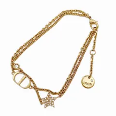 Dior ディオール ブレスレット 〜18.5cm CDロゴ スター 2連チェーン クリアストーン