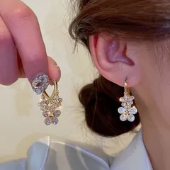 花柄 3連 フープピアス 韓国 キラキラ シンプル 高級感 大人可愛い