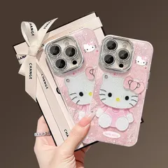 スマホケース かわいい　キティ柄　鏡付き可愛い 落下防止 iPhone12　iPhone13 iPhone14 iPhone15　 iPhone16