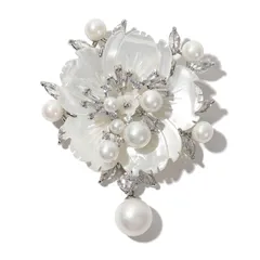 TIGLOSS ブローチ コサージュ ジルコン ジルコニア 真珠 スワロフスキー 記念日 結婚式 お祝い シルバー ゴールド フォーマル ジェケット スーツ パーティー ピン クリップ おしゃれ 花 りぼん 専用BOX付 （シルバー） [シルバー]
