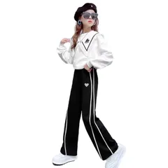 [レリカ] ハート 柄 カジュアル ジャージ パンツ スウエット ルームウェア ストレッチ スポーツ ジュニア キッズ 女の子 (JP, 身長, 120, ブラック) [ブラック] [120]