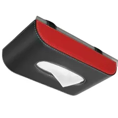 RYUBOF 車用 ティッシュ ケース 吊り下げ式 高級PUレザー ブラック サンバイザー取付 マグネット開閉 ワンタッチ装着 ティッシュボックス ホルダー 車内収納 コンパクト スリム カー用品 車載アクセサリー (ブラック×レッド) [ブラック×レッド]