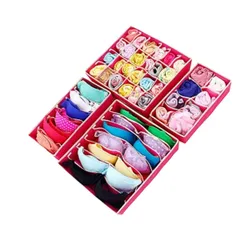 RYUBOF 下着収納ボックス 下着収納ケース 折り畳み 衣類 引き出し 仕切り ブラジャー収納 4点セット 靴下収納 型崩れ防止 省スペース 整理 通気 防塵 防湿 無臭 クローゼット 小物入れ (ローズ) [ローズ]