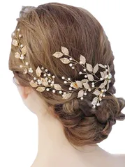 ヘッドドレス 髪飾り ヘッドアクセサリー リーフ パール ウェディング ブライダル 成人式 卒業式 発表会 パーティー ゴールド 