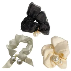 e-na.e-na パール 3個セット ヘアゴム パール シュシュ 跡がつかない おしゃれ 大人 ヘアアクセサリー リボン 美髪 ファッション レディース ヘアアレンジ ギフト ジャージヘアゴム ソフトヘアゴム 韓国風 