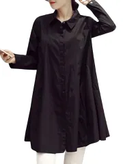 [ブブ オーハナ] シャツ ブラウス チュニック丈 長袖 比翼仕立て 無地 ポケット付き レディース (JP, アルファベット, S, 黒) [ブラック] [S]