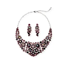 [ＫＫ　Ｓｏｌｉｓ] フラワーラグジュアリーラインストーンネックレス＆ピアス/イヤリングセット（国産パーツ使用）｜ブライダル・ステージ・演奏会・ダンスアクセサリー 社交ダンス・ベリーダンス・ショーアクセサリー (ピアスセット) [ピアスセット]