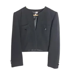 SOIR BENIR ブラック クロップド ブレーザー M ノーカラー ジャケット