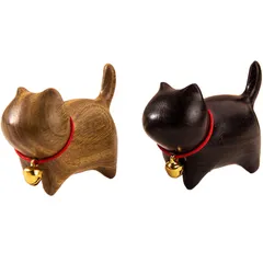 Alpha Depot 木製猫オブジェ 置物 インテリア 雑貨 おしゃれ 可愛い ミニサイズ 招き猫 ギフト ガーデンデコレーション 2個セット 緑檀 黒檀 