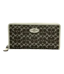 美品 コーチ ラウンドファスナー長財布 キャンバス レディース COACH