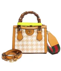 美品 グッチ ハンドバッグ ショルダーバッグ バンブー ダブルG 千鳥格子 ゴールド金具 ダイアナ スモール 702732 520981 レディース GUCCI