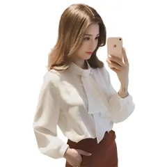 [レグエイト] ボウタイブラウス レディース 長袖 シフォン素材 シャツ スカーフタイ風 リボン付き トップス 春 秋 通勤 オフィスカジュアル きれいめ 着痩せ フォーマル シンプル 無地 おしゃれ (JP, アルファベット, M, ホ [ホワイト] [M]