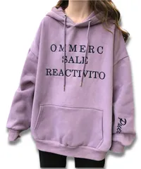 [Dep Club] レディース フード付き 刺繍スウェット アウター 厚手 ベルベット 裏起毛 ゆったり 秋冬 パーカー トップス カジュアル 体型カバー (JP, アルファベット, XL, パープル) [パープル] [XL]