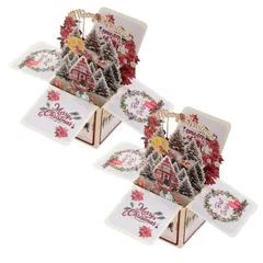 CAWKAY 3Dクリスマスカード 2枚セット 雪景色 立体ポップアップカード 飛び出すカード 折りたたみ 記念日 サンタ お祝い ギフト 