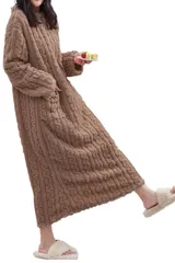 [MORE AUNI] ルームウェア レディース 部屋着 ワンピース パジャマ 着る毛布 もこもこ 冬 暖かい ロング丈 あったか 防寒 かわいい おしゃれ MA0024 (ブラウン, L) [ブラウン] [L]