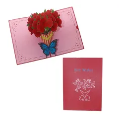 CAWKAY 3Dメッセージカード 薔薇花束 バラ ばら 立体ポップアップカード 記念日 誕生日 飛び出すカード お祝い ギフト 封筒付き 