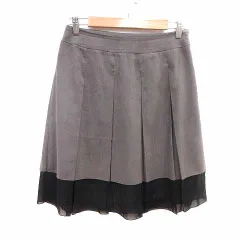 インディヴィ INDIVI プリーツスカート ひざ丈 シフォン バイカラー 40 L グレージュ 黒 ブラック /YK