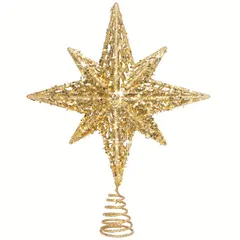 【煌めく星でクリスマスを彩る】クリスマスツリートッパースター 8インチ グリッター加工 ゴールデン/シルバー ホームパーティー ハロウィン装飾に【ゴールド】