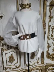 白シースルーコットン袖ブラウス