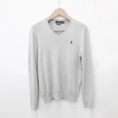 ポロ ラルフローレン POLO RALPH LAUREN セーター ニット 長袖 Vネック ロゴ 綿 コットン グレー S