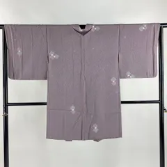 羽織 身丈94cm 裄丈66cm M 菱 幾何学模様 灰紫 正絹 名品 【中古】