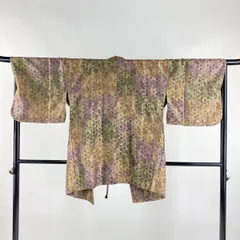 【美品】 道中着 身丈83cm 裄丈68.5cm L 和装コート 草花 籠目 紫 正絹 名品 【中古】