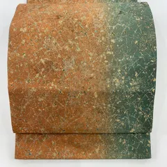 【美品】 袋帯 名品 幾何学模様 金銀彩 染め分け 茶色 全通 正絹 【中古】